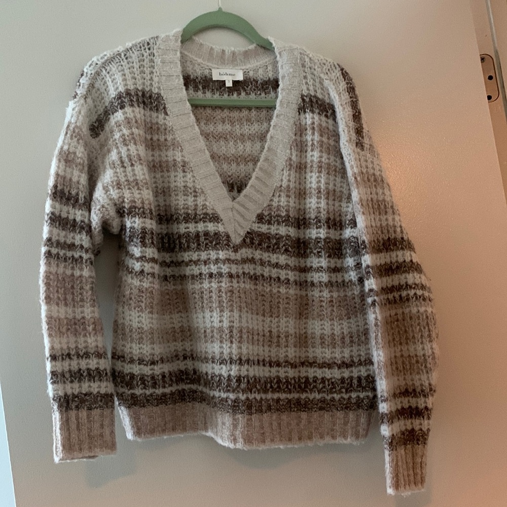 Multi color striped v neck sweater